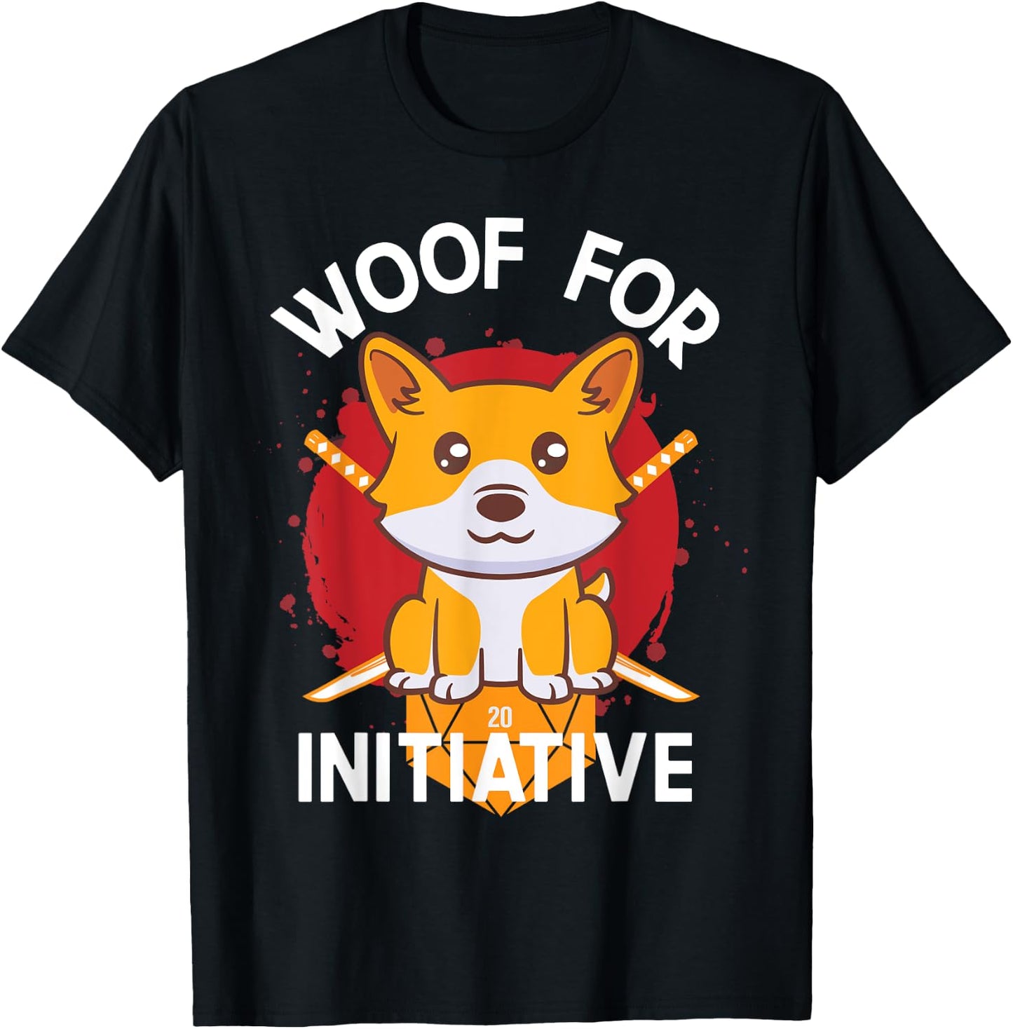 Corgi Lovers Gamer Woof For Initiative D20 RPG T-Shirt - T-Shirt | Black