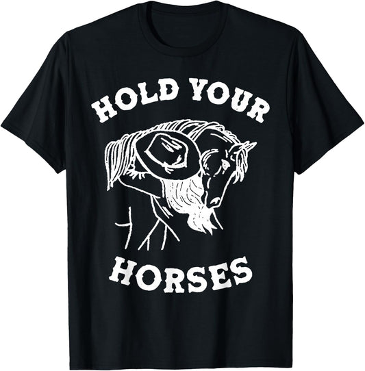 Hold Your Horses Retro Cowgirl T-Shirt - T-Shirt | Black