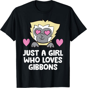 Just a Girl Who Loves Gibbons Cute Gibbon Monkey T-Shirt - T-Shirt | Black