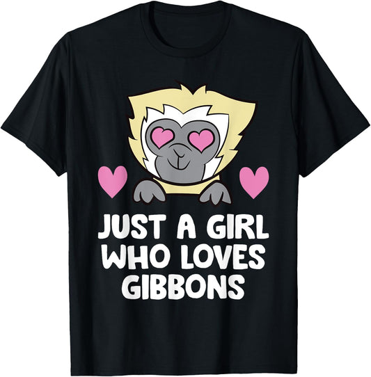 Just a Girl Who Loves Gibbons Cute Gibbon Monkey T-Shirt - T-Shirt | Black