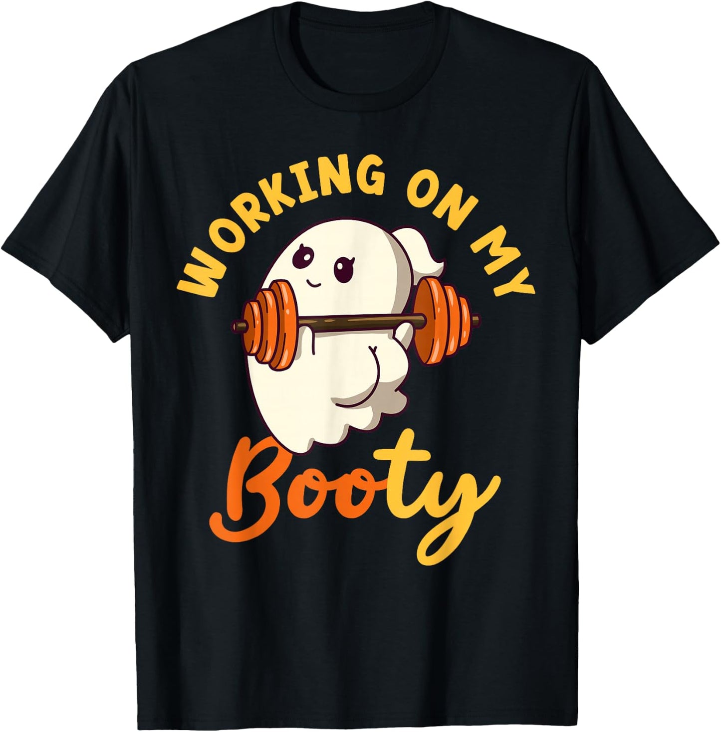 Working On My Booty Boo-Ty Funny Halloween Gym Ghost Pun T-Shirt - T-Shirt | Black