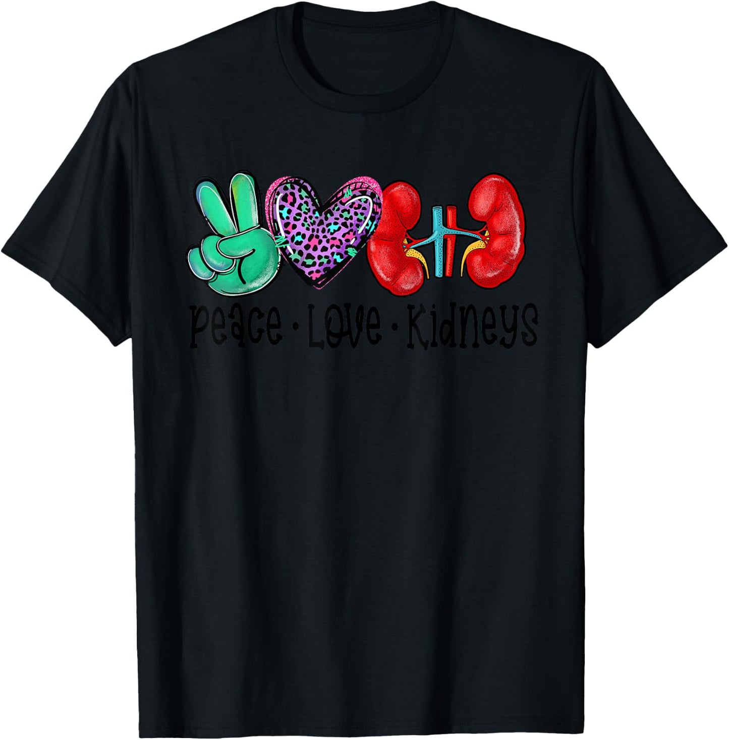 Peace Love Kidneys Leopard Funny Dialysis Nurse Gifts T-Shirt - T-Shirt | Black