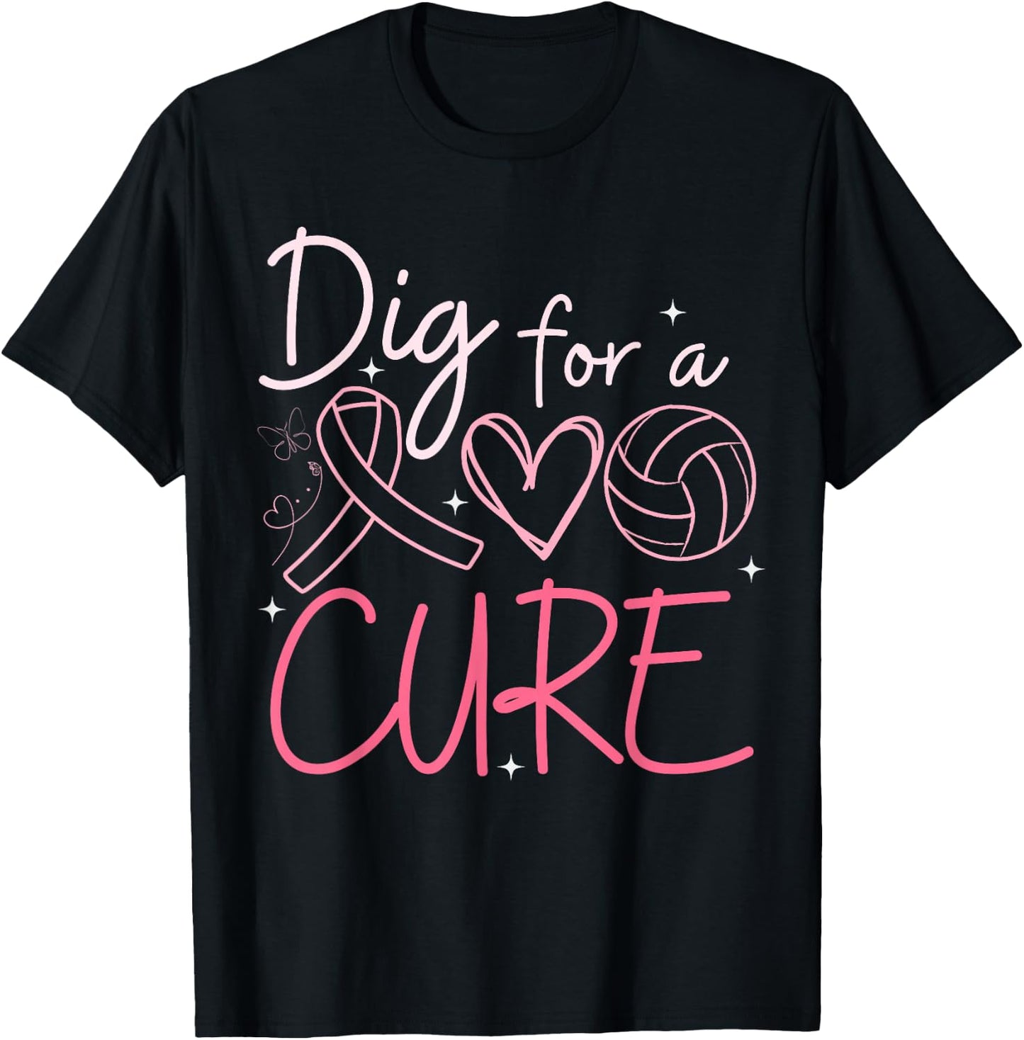 Breast Cancer Awareness Dig For A Cure Volleyball Pink Out T-Shirt - T-Shirt | Black
