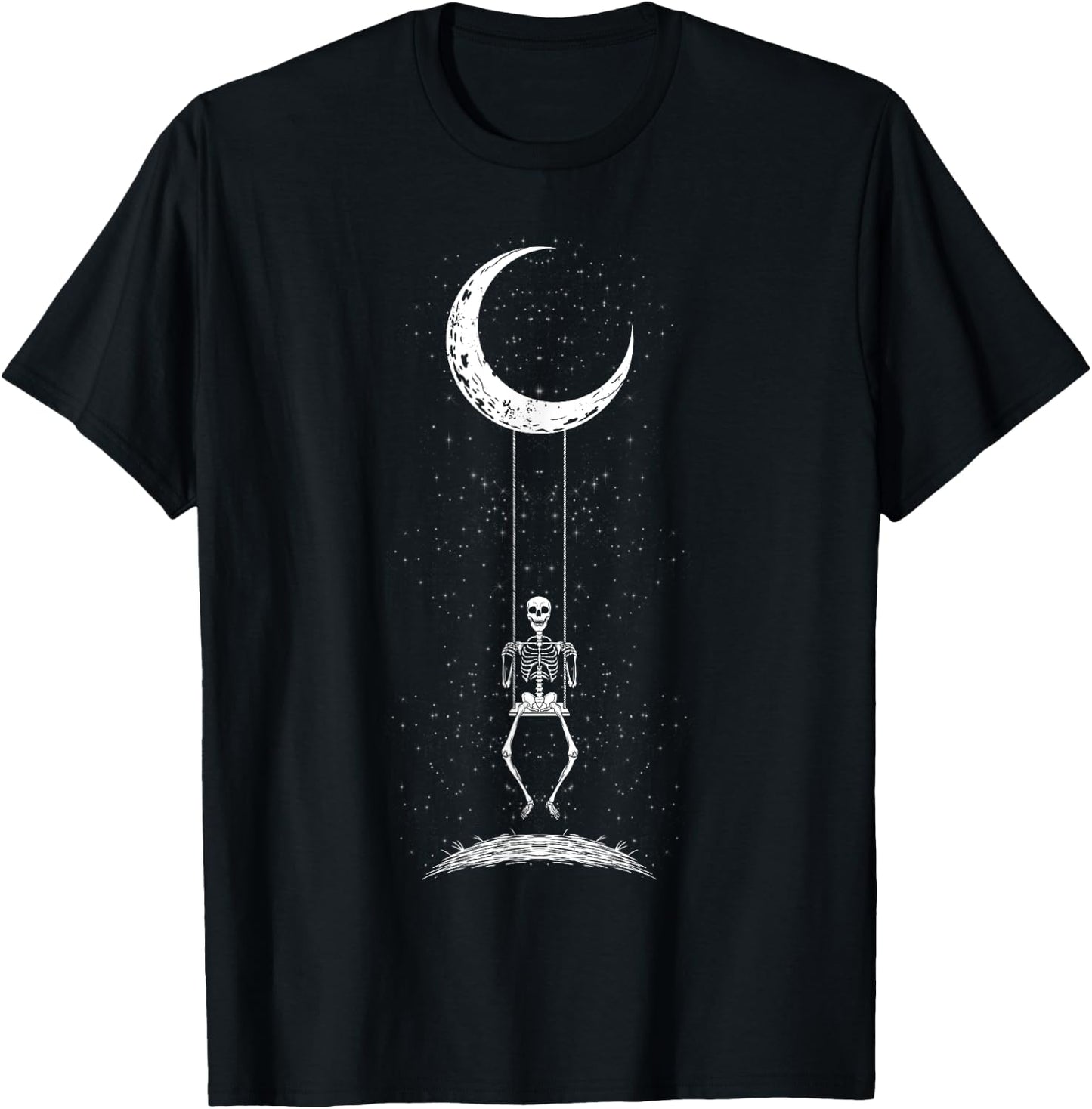 Skeleton Swinging on Moon Gothic Halloween Costume T-Shirt - T-Shirt | Black