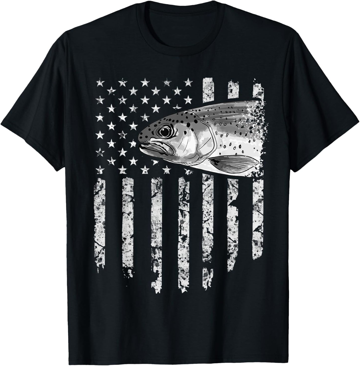 American Flag Rainbow Trout Fly Fishing Vintage Women Men T-Shirt - T-Shirt | Black