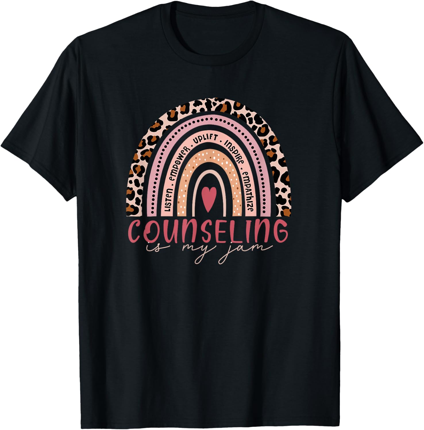 School Counselor Shirt Counseling Is My Jam Leopard Rainbow T-Shirt - T-Shirt | Black