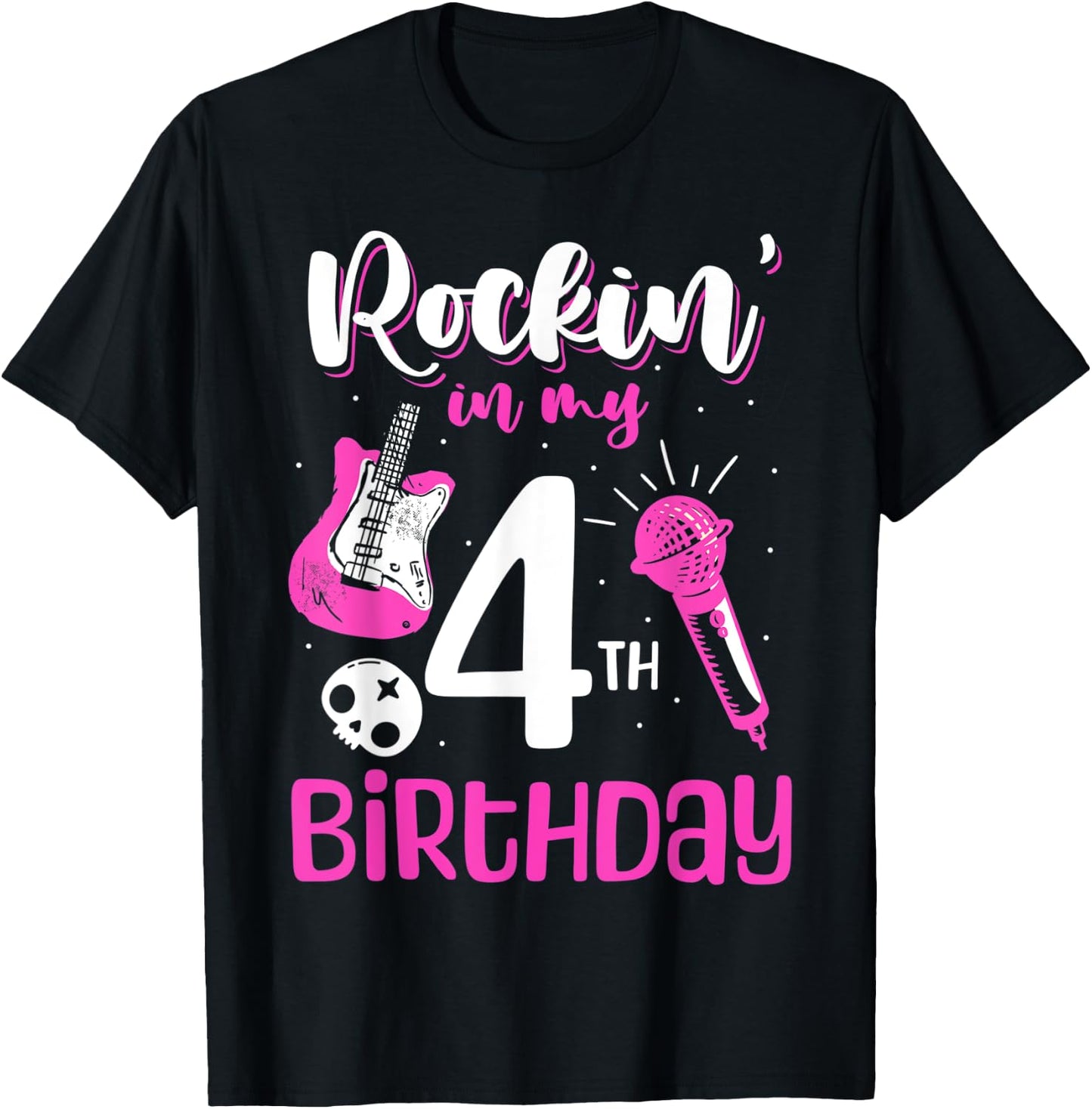 Girls Rockstar Birthday Rock Star Themed Guitar 4th Birthday T-Shirt - T-Shirt | Black