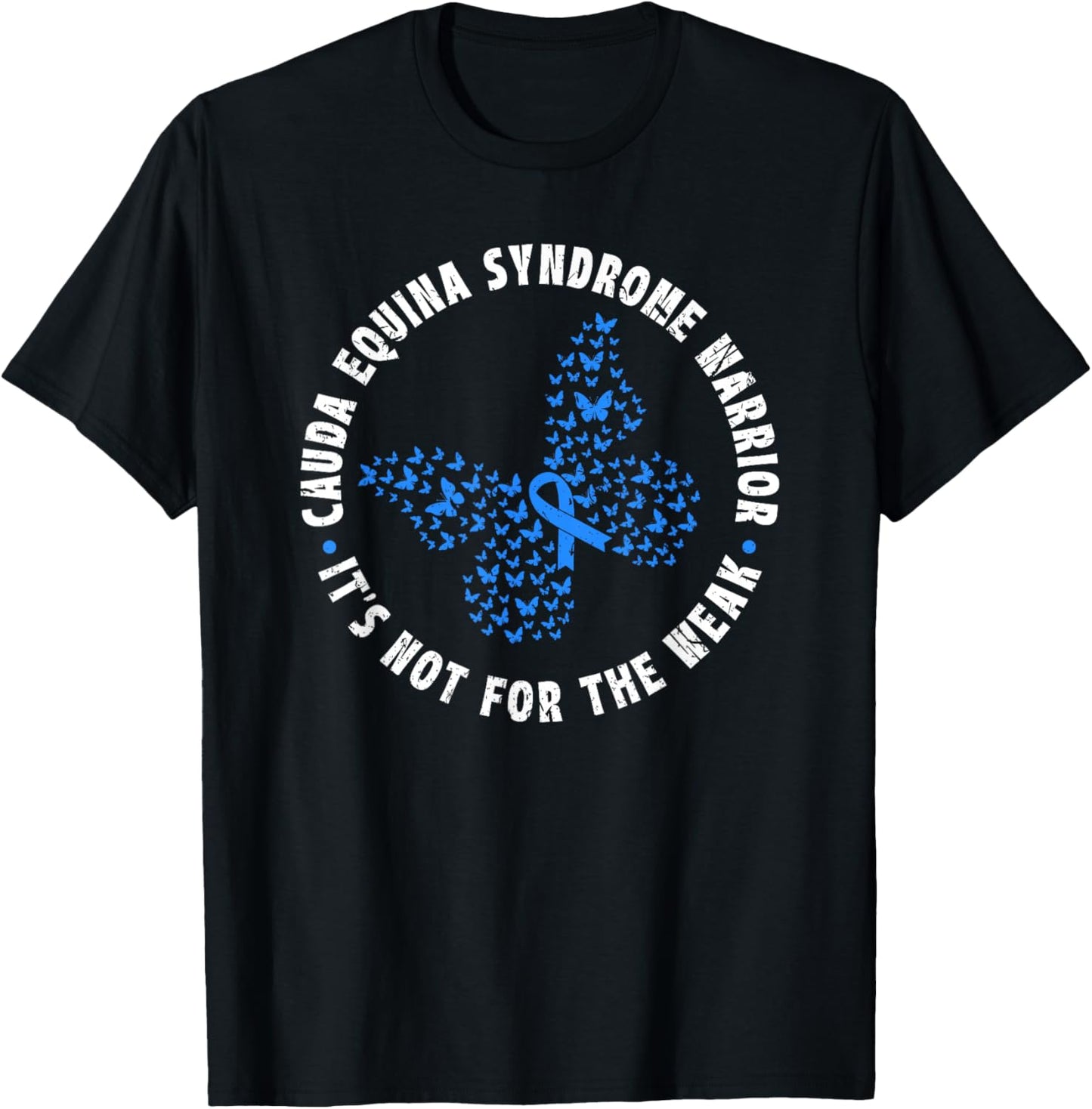 Cauda Equina Syndrome Warrior Blue Ribbon Butterfly T-Shirt - T-Shirt | Black