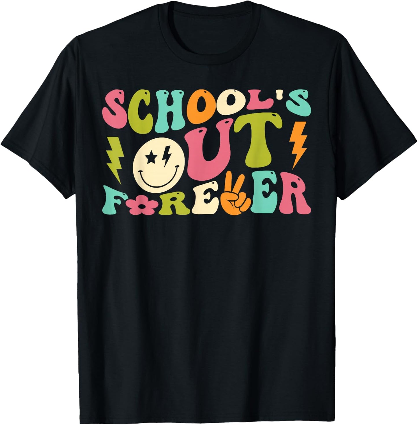 Retro Groovy School's Out Forever Retired Teacher Retirement T-Shirt - T-Shirt | Black