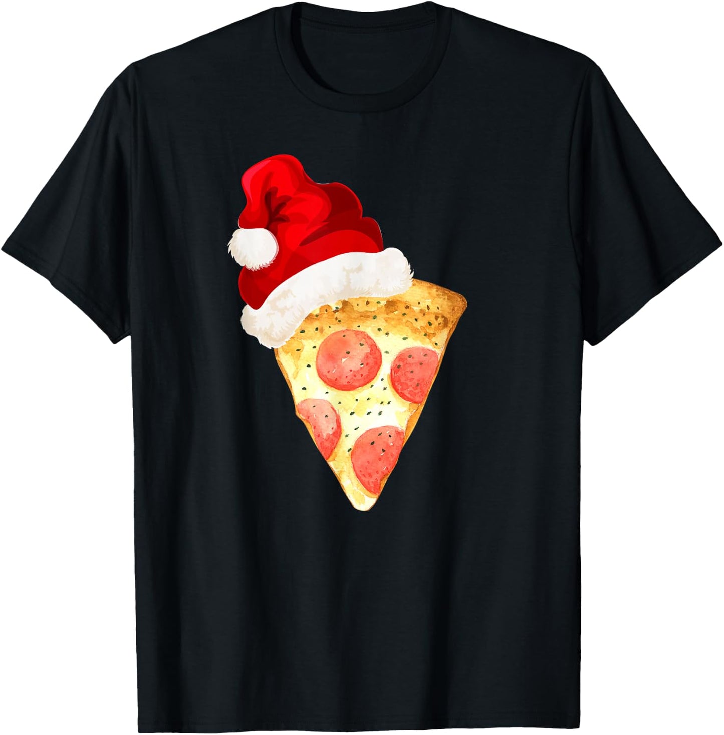 Santa Claus Hat Pepperoni Pizza Slice Christmas Holiday Food T-Shirt - T-Shirt | Black