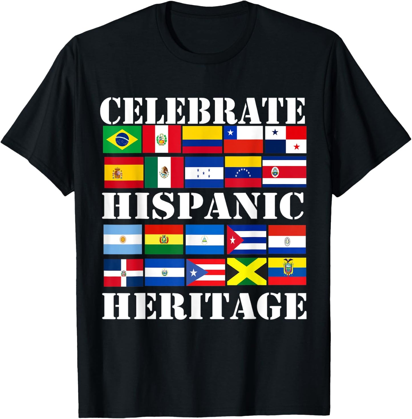 Hispanic Heritage Month Latino Flag all Countries Hispanic T-Shirt - T-Shirt | Black
