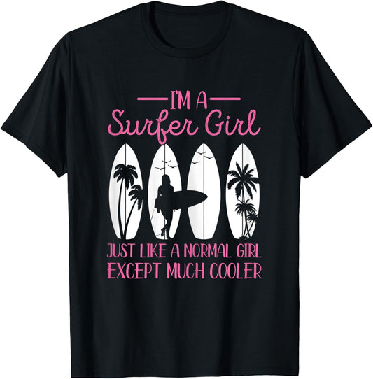 I'm A Surfer Girl Vintage Surfboard Surfers Gifts Surfing T-Shirt - T-Shirt | Black