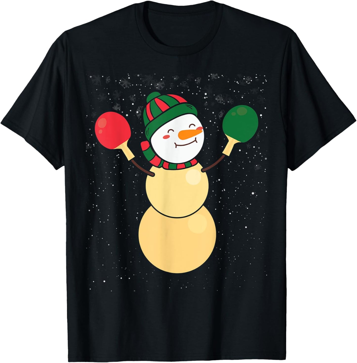 Funny Ping Pong Ball Snowman Winter Hat Table Tennis Player T-Shirt - T-Shirt | Black