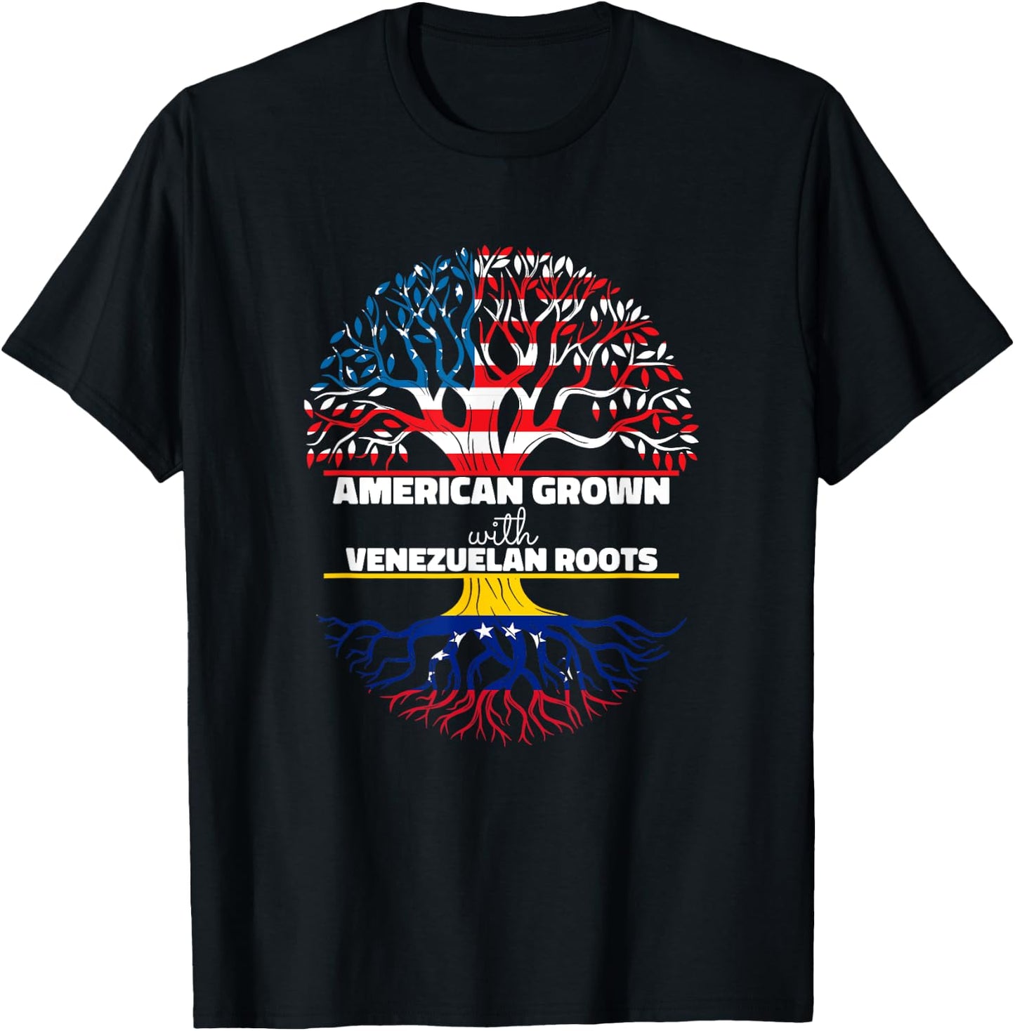 American Grown With Venezuelan Roots Half Usa Venezuela Flag T-Shirt - T-Shirt | Black