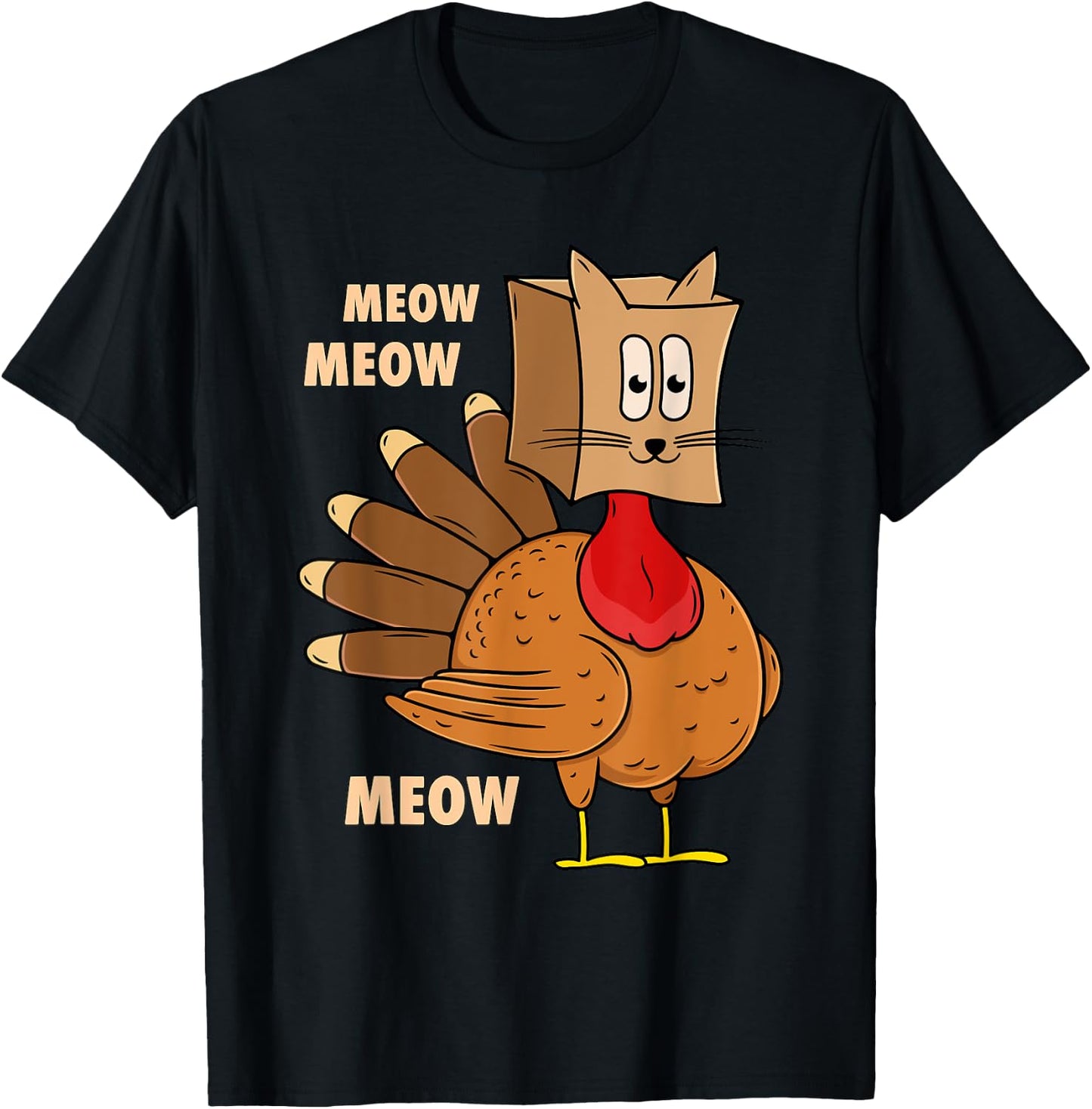 Thanksgiving Turkey Cat Funny Thanksgiving Men Women T-Shirt - T-Shirt | Black