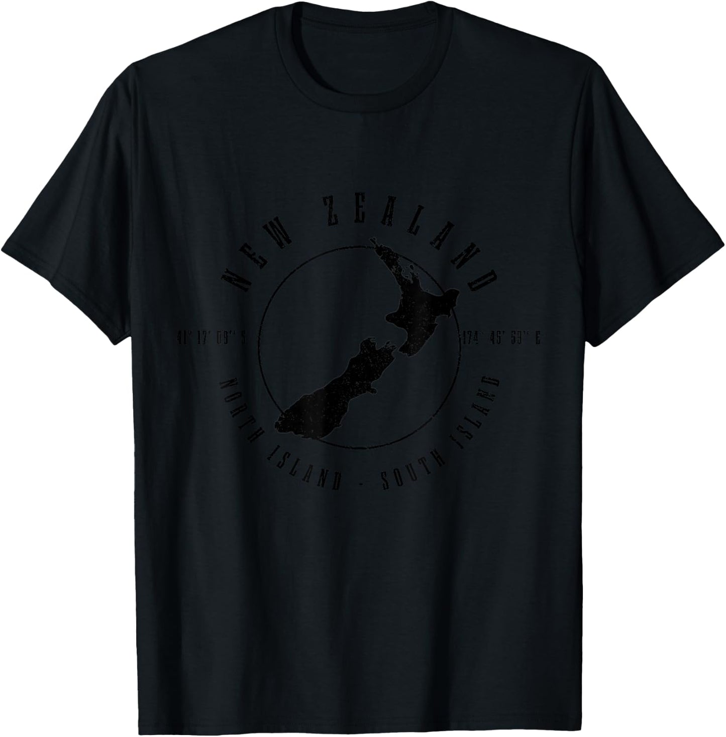 New Zealand Vintage North South Island Map T-Shirt - T-Shirt | Black