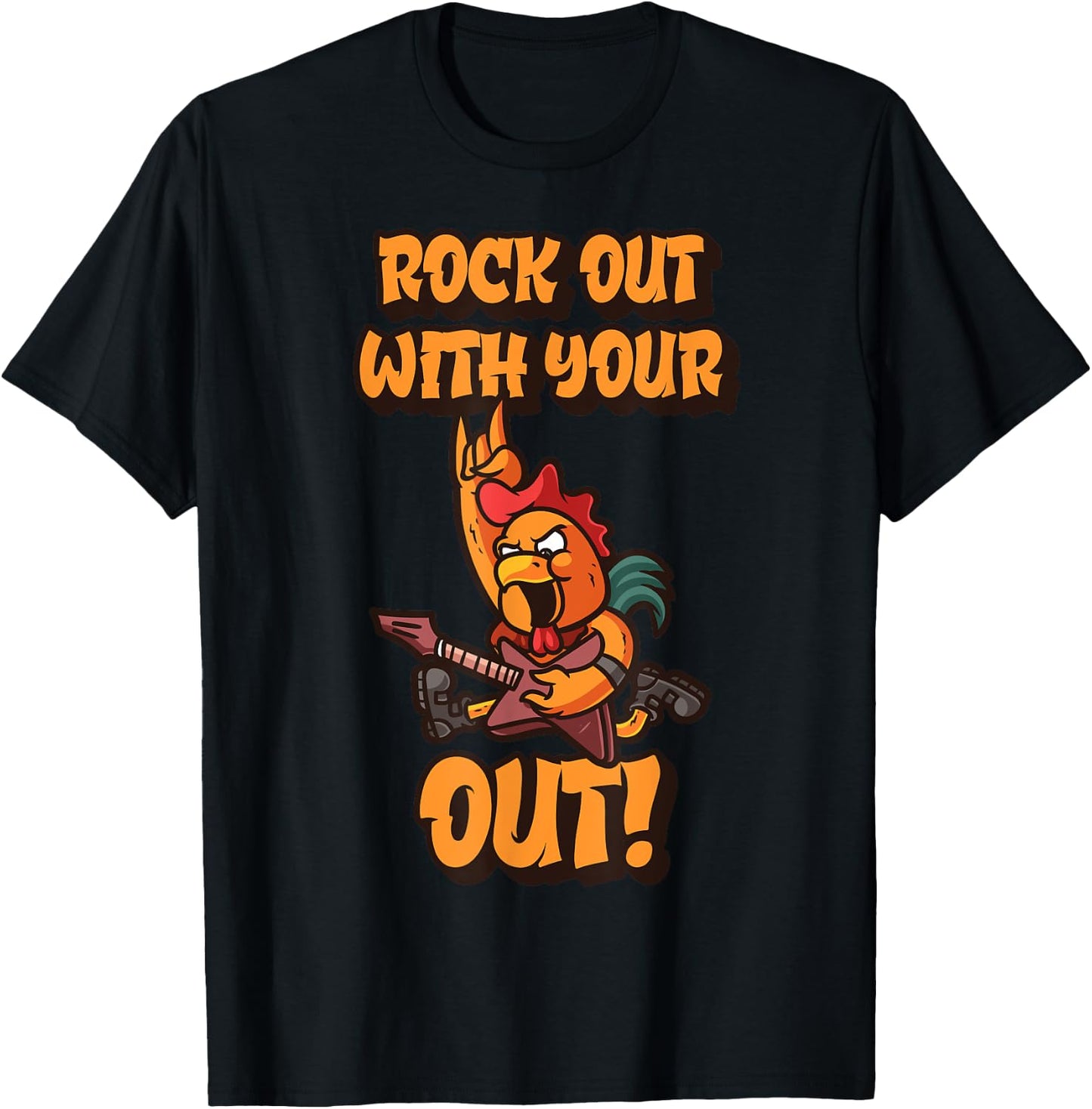 Rock Out With Your Cock Out Funny Rooster Rock N' Roll T-Shirt - T-Shirt | Black
