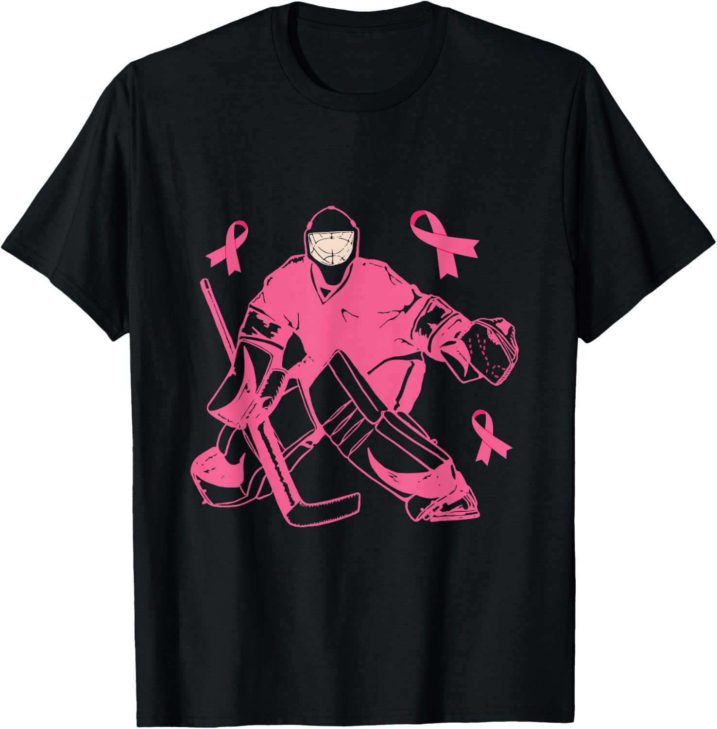 Ice Hockey Keeper Pink Ribbon Breast Cancer Awareness T-Shirt - T-Shirt | Black