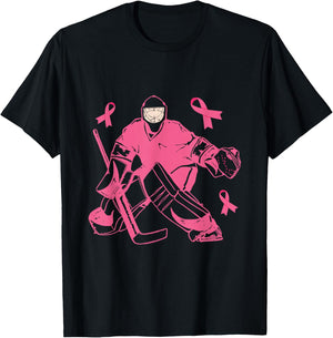 Ice Hockey Keeper Pink Ribbon Breast Cancer Awareness T-Shirt - T-Shirt | Black