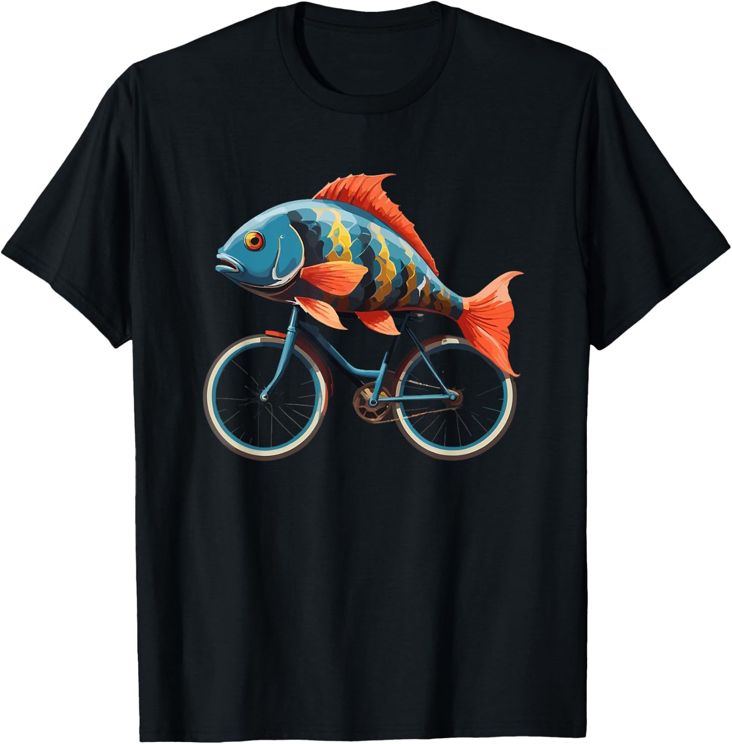 Cute Fish riding a bike, Fish and Bike T-Shirt - T-Shirt | Black