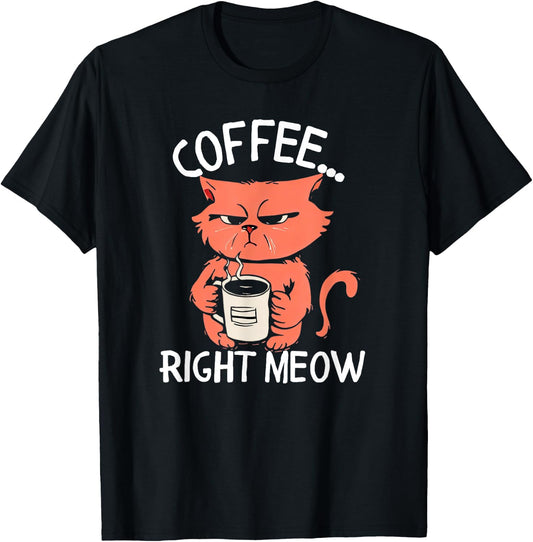 Coffee Right Meow Funny Cat Coffee Lovers Saying Quote T-Shirt - T-Shirt | Black