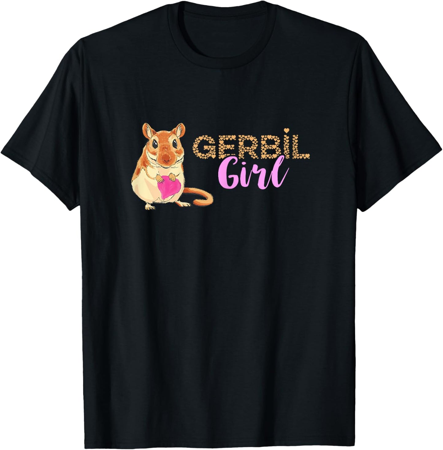 Gerbil Girl Love Heart Gerbil Lover Desert Rat Rodent Animal T-Shirt - T-Shirt | Black