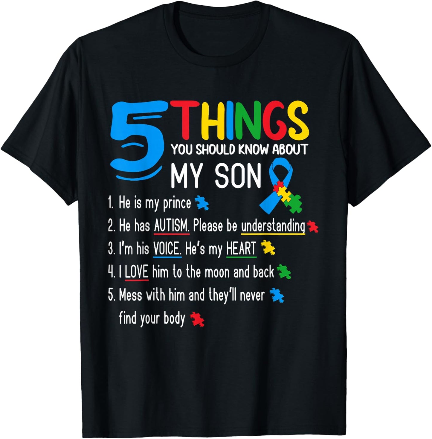 Autistic Son Autism Awareness Support for Mom Dad Parents T-Shirt - T-Shirt | Black