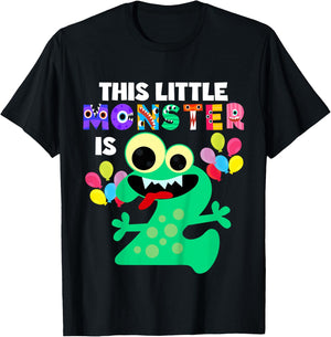This Little Monster is 2 Two Years 2nd Birthday Party Aliens T-Shirt - T-Shirt | Black