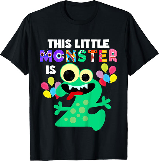 This Little Monster is 2 Two Years 2nd Birthday Party Aliens T-Shirt - T-Shirt | Black