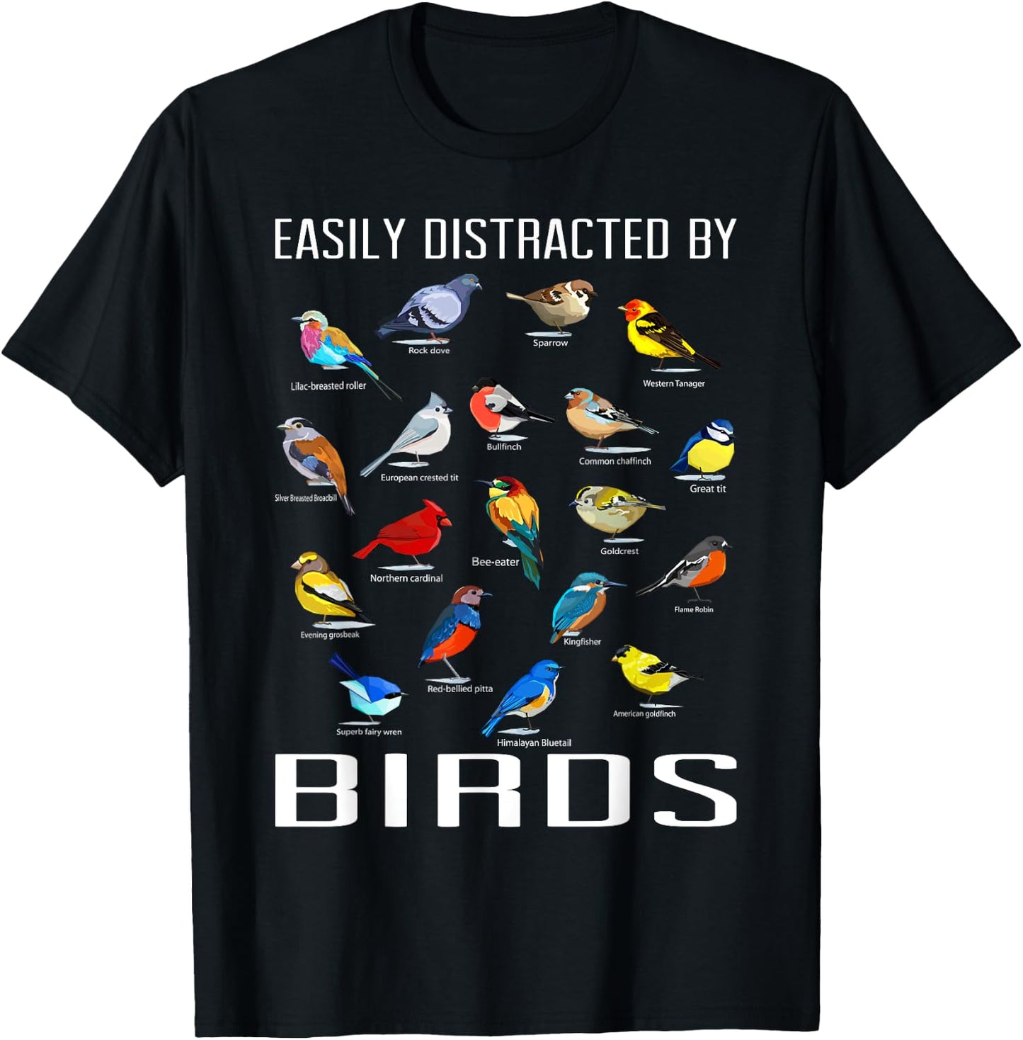 Funny Bird Gifts For Birding Lovers Easily Distracted By Birds / Birdwatching Lover Birdwatcher Black Short Sleeve T-Shirt - T-Shirt | Black