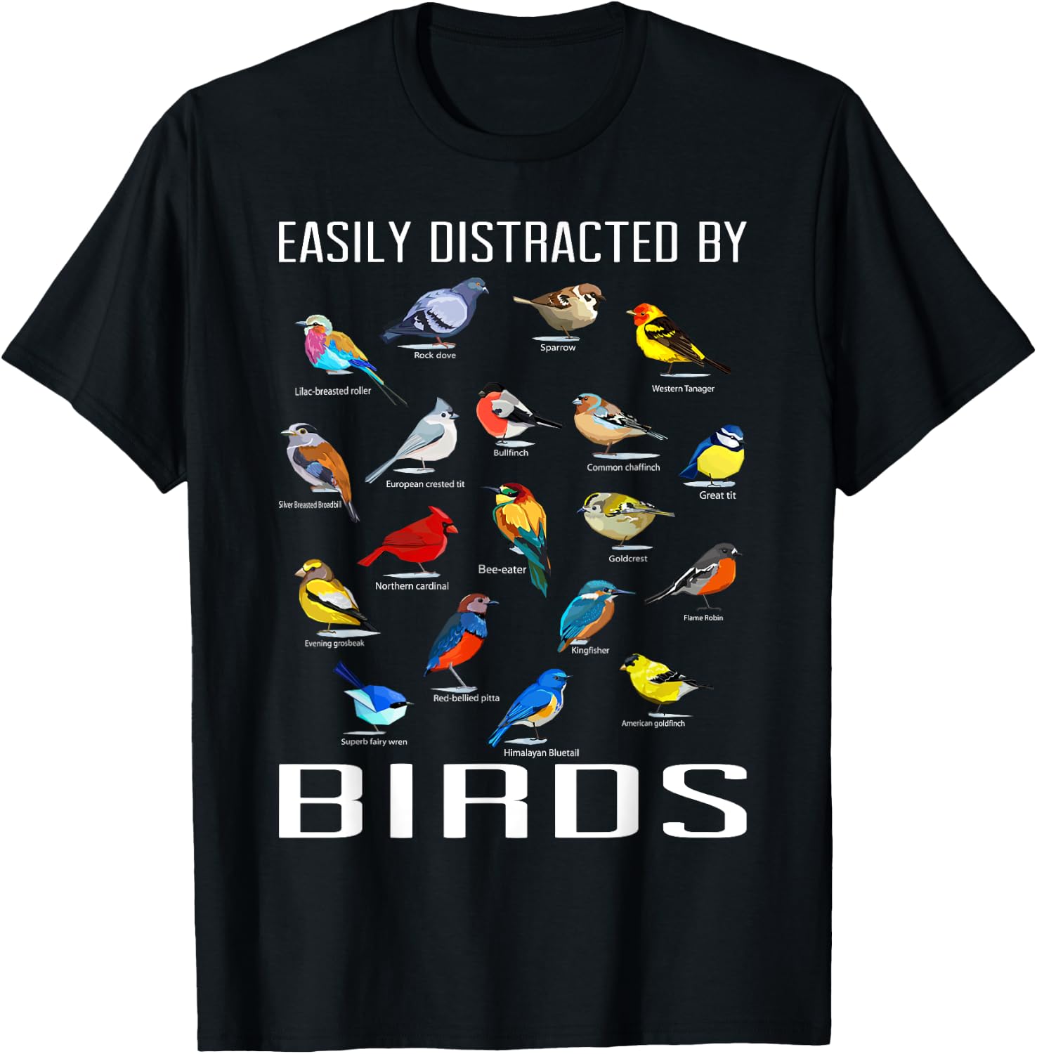 Funny Bird Gifts For Birding Lovers Easily Distracted By Birds / Birdwatching Lover Birdwatcher Black Short Sleeve T-Shirt - T-Shirt | Black