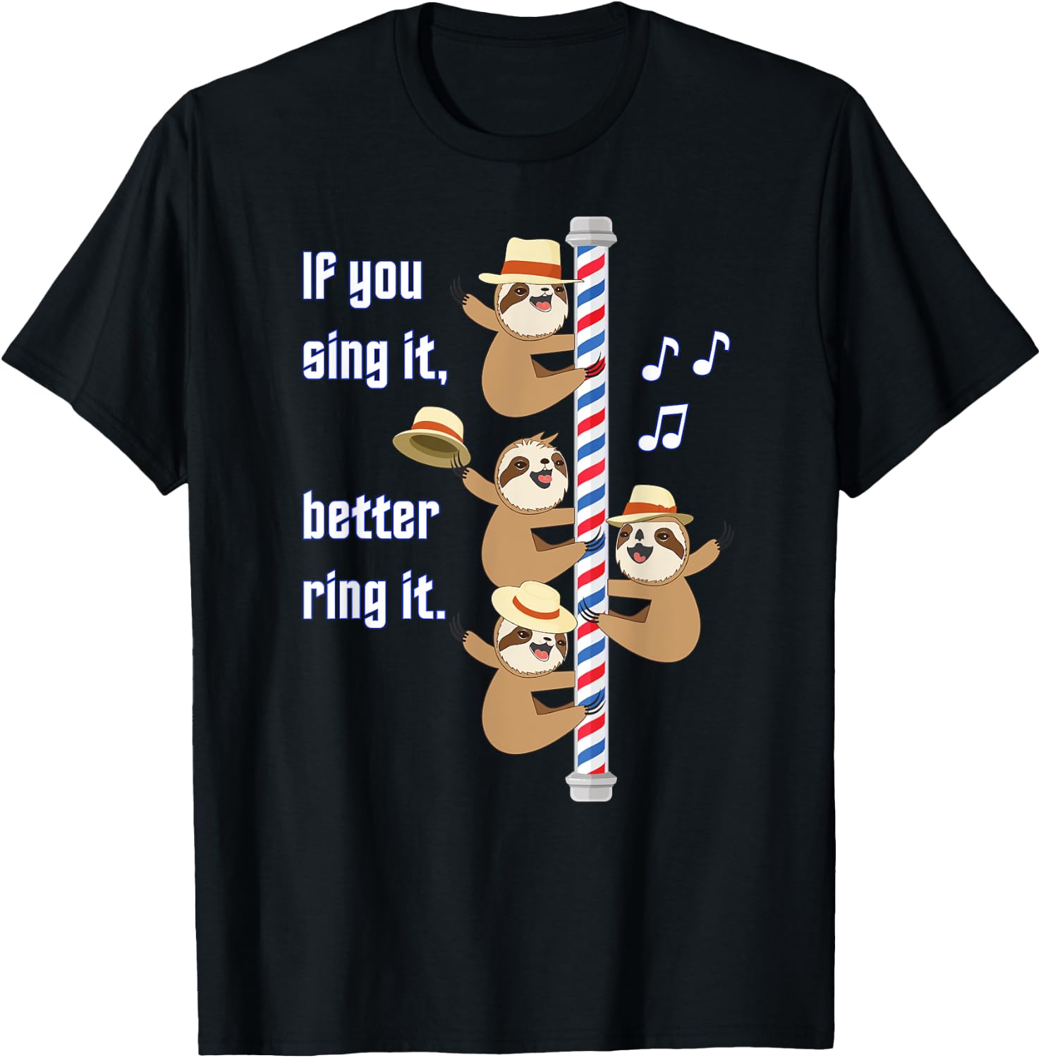 Barbershop Quartette Funny Singing Sloth T-Shirt - T-Shirt | Black