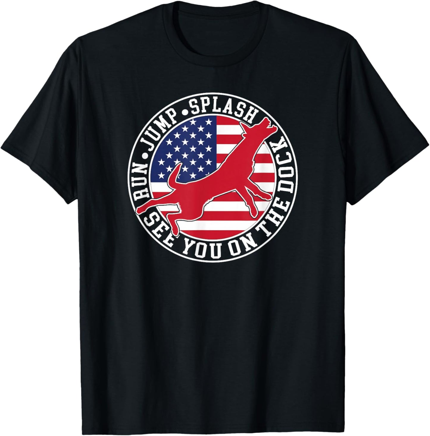 Dog Dock Jumping Dock Diving Dogs American Flag T-Shirt - T-Shirt | Black