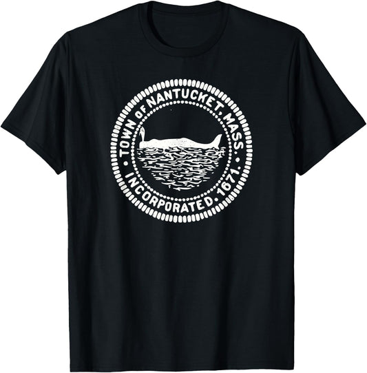 Nantucket Massachusetts Flag Seal T-Shirt - T-Shirt | Black