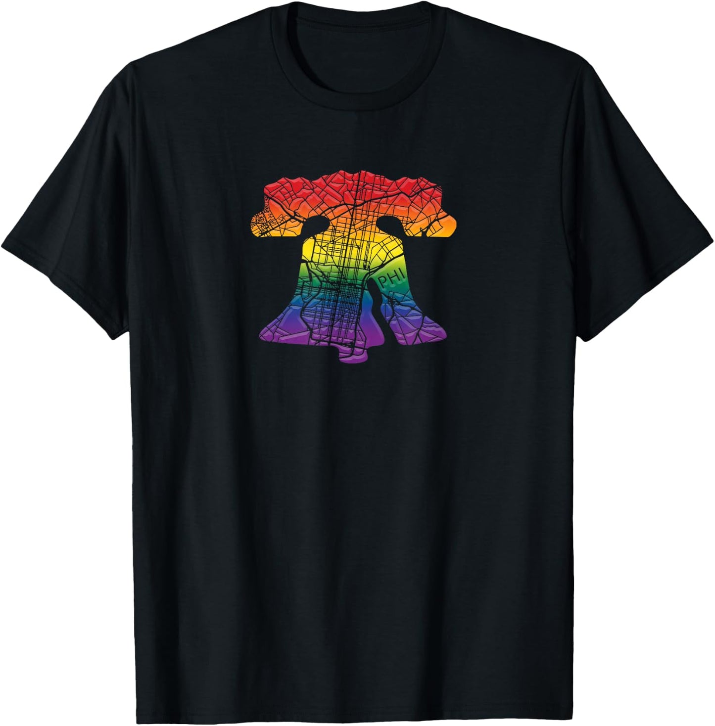 Rainbow Gay Pride Love Philly Liberty Bell 215 Philadelphia T-Shirt - T-Shirt | Black