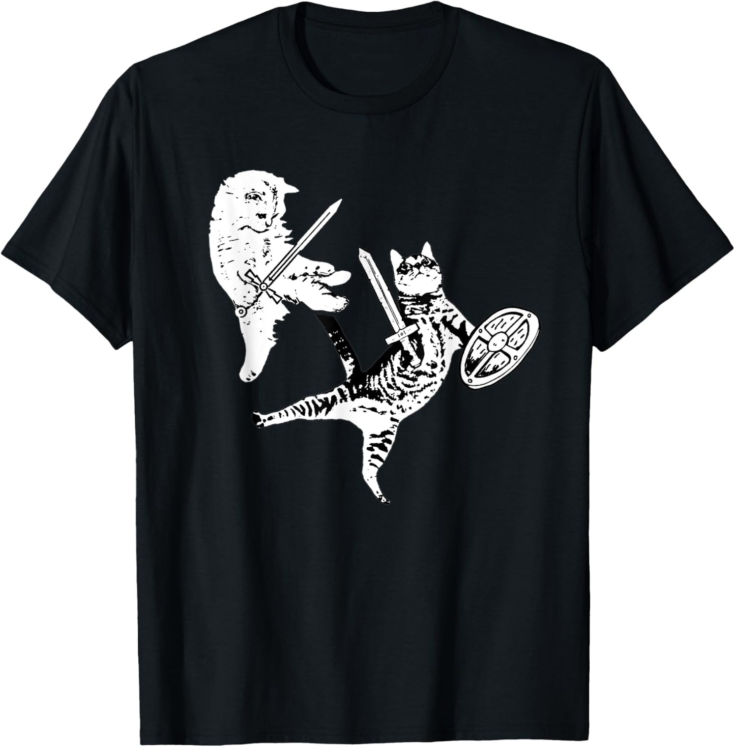 Kitty Cat Sword Fight Shield Funny Warrior Cat Pet Lovers Women T-Shirt - T-Shirt | Black