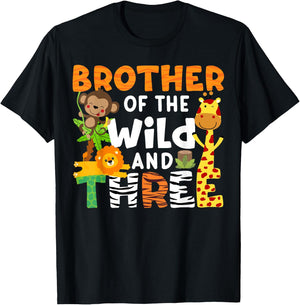 Brother Of The Wild and Three Zoo Theme Party Safari Jungle T-Shirt - T-Shirt | Black