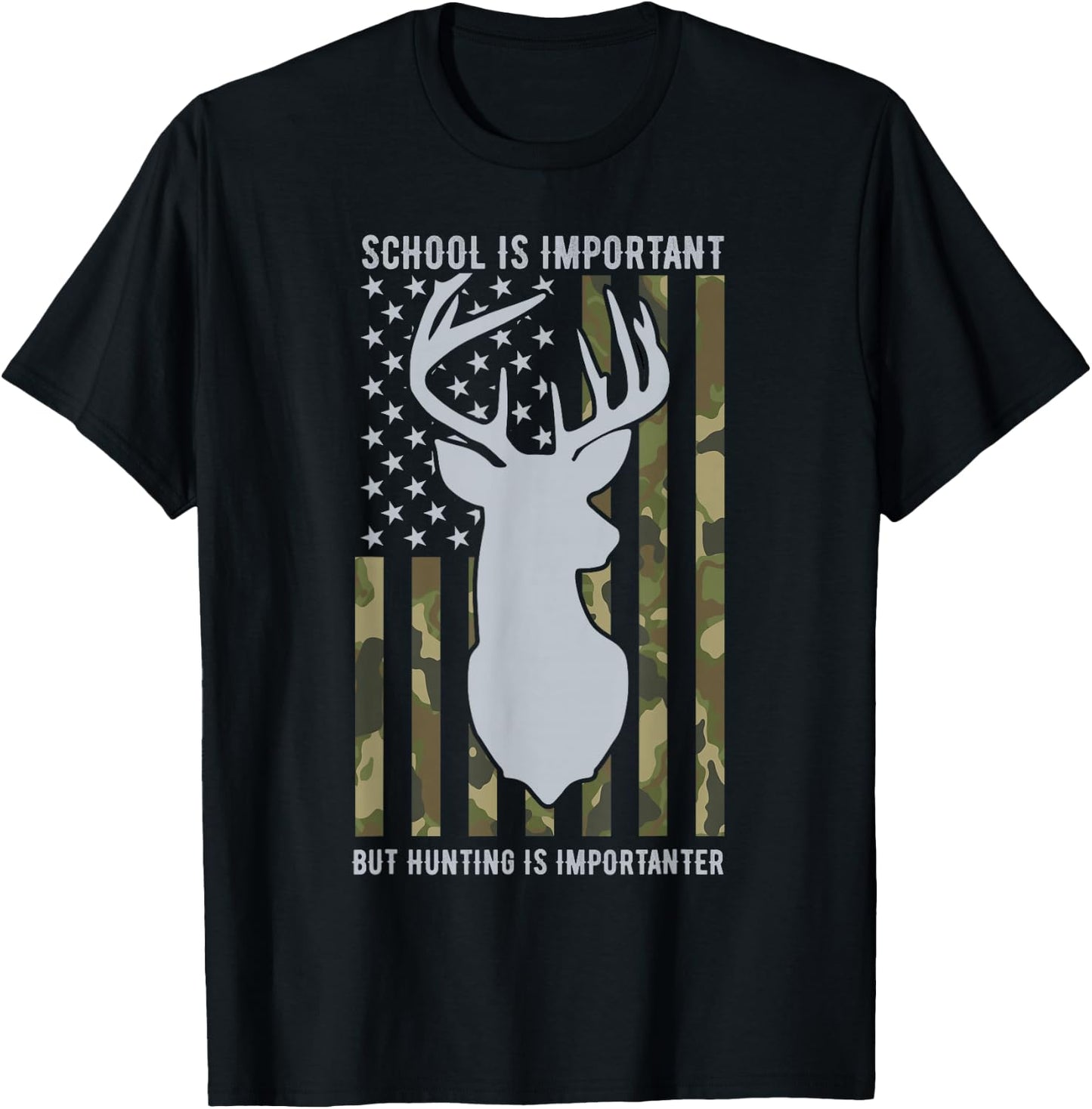 School Is Important But Hunting Is Importanter Deer Boys T-Shirt - T-Shirt | Black