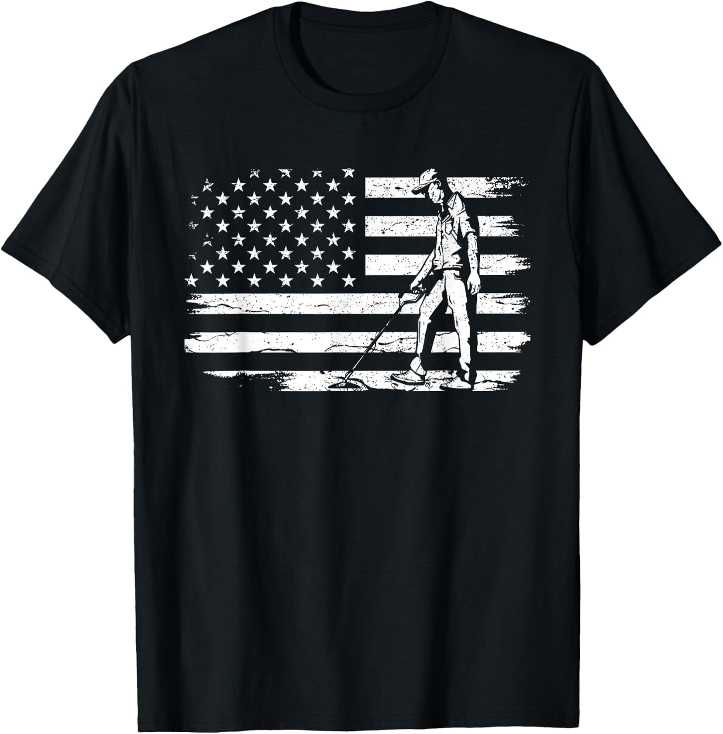 Patriotic Metal Detecting USA Flag Treasure Hunt Detectorist T-Shirt - T-Shirt | Black