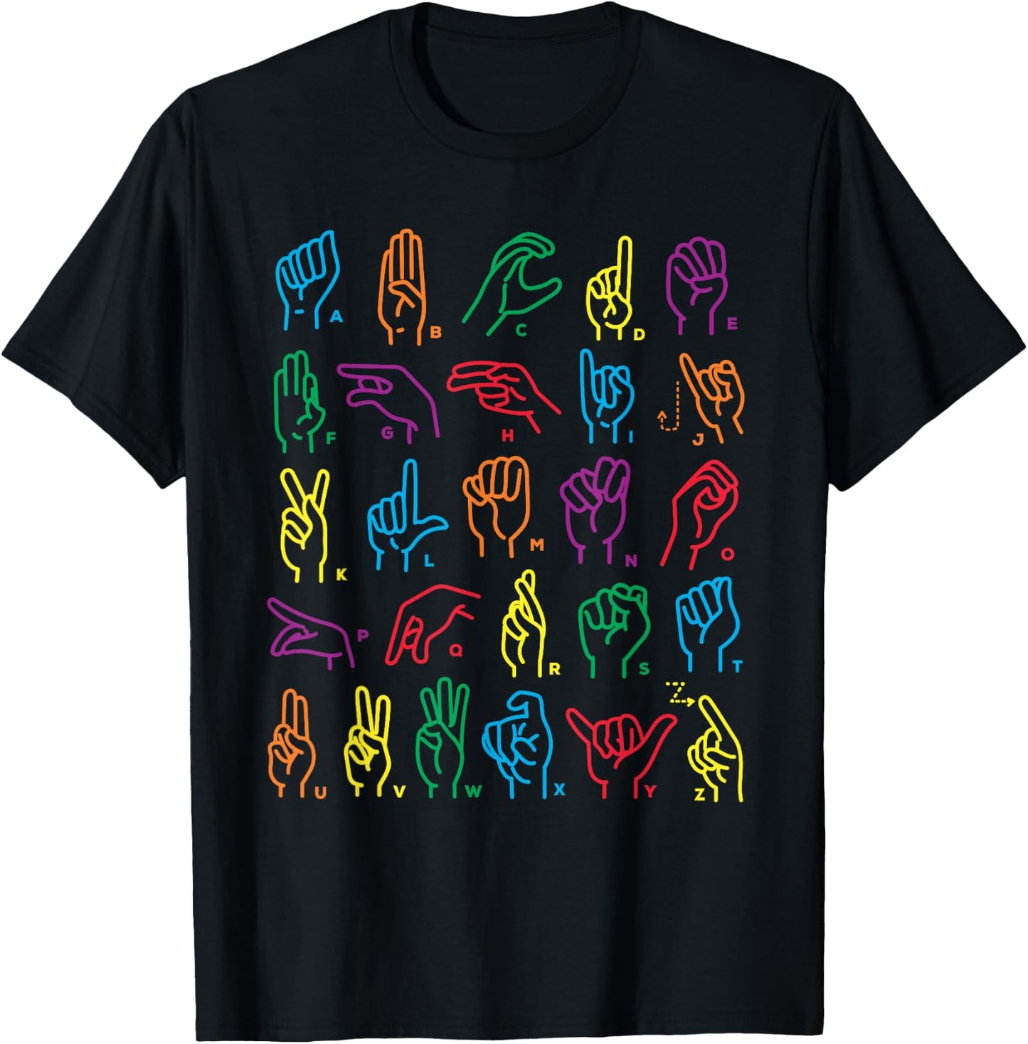 ABC Sign Language Chart Teacher Hand Letter Alphabet ASL T-Shirt - T-Shirt | Black