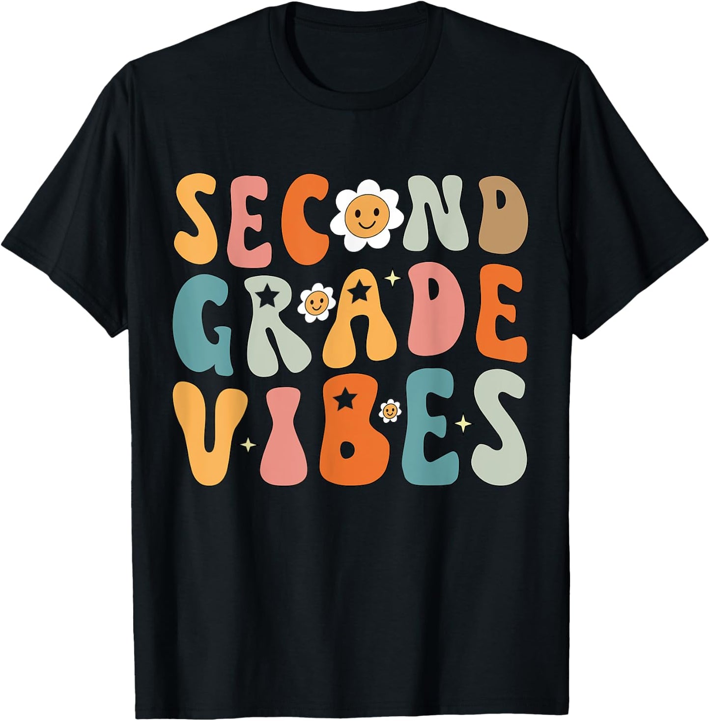 Second Grade Vibes, 2nd Grade Team Retro 1st Day of School T-Shirt - T-Shirt | Black