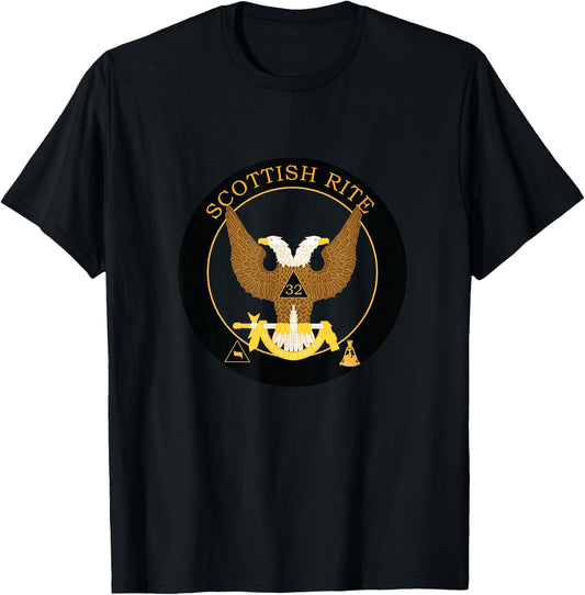 Scottish Rite 32nd Degree Mason 32 Masonic Wings Up AASR T-Shirt - T-Shirt | Black