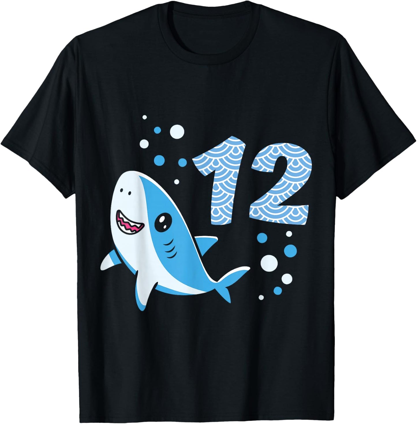 12th Birthday Boys Shark 12 years Old Ocean Shark B-day T-Shirt - T-Shirt | Black