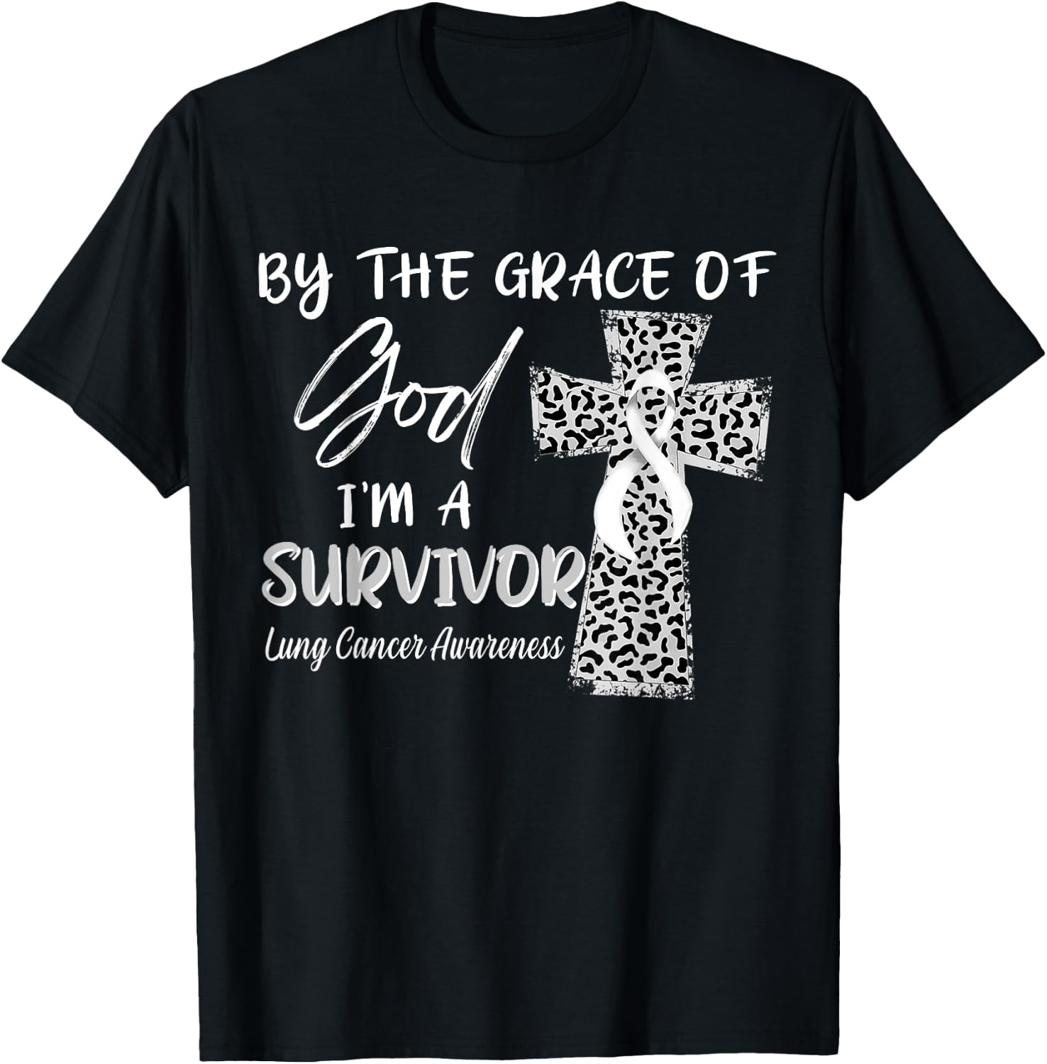 I'm A Survivor Lung Cancer Awareness White Ribbon T-Shirt - T-Shirt | Black