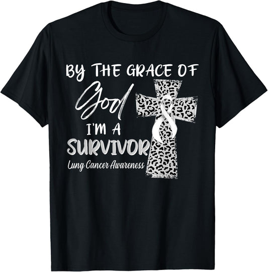 I'm A Survivor Lung Cancer Awareness White Ribbon T-Shirt - T-Shirt | Black