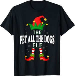 Xmas Pet All The Dogs Elf Family Matching Christmas Pajama T-Shirt - T-Shirt | Black