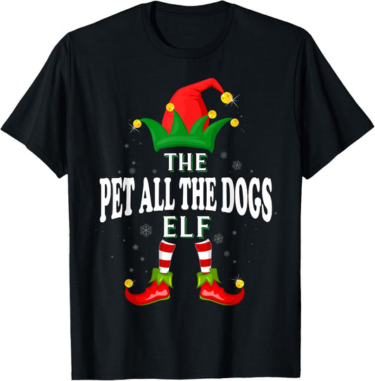 Xmas Pet All The Dogs Elf Family Matching Christmas Pajama T-Shirt - T-Shirt | Black