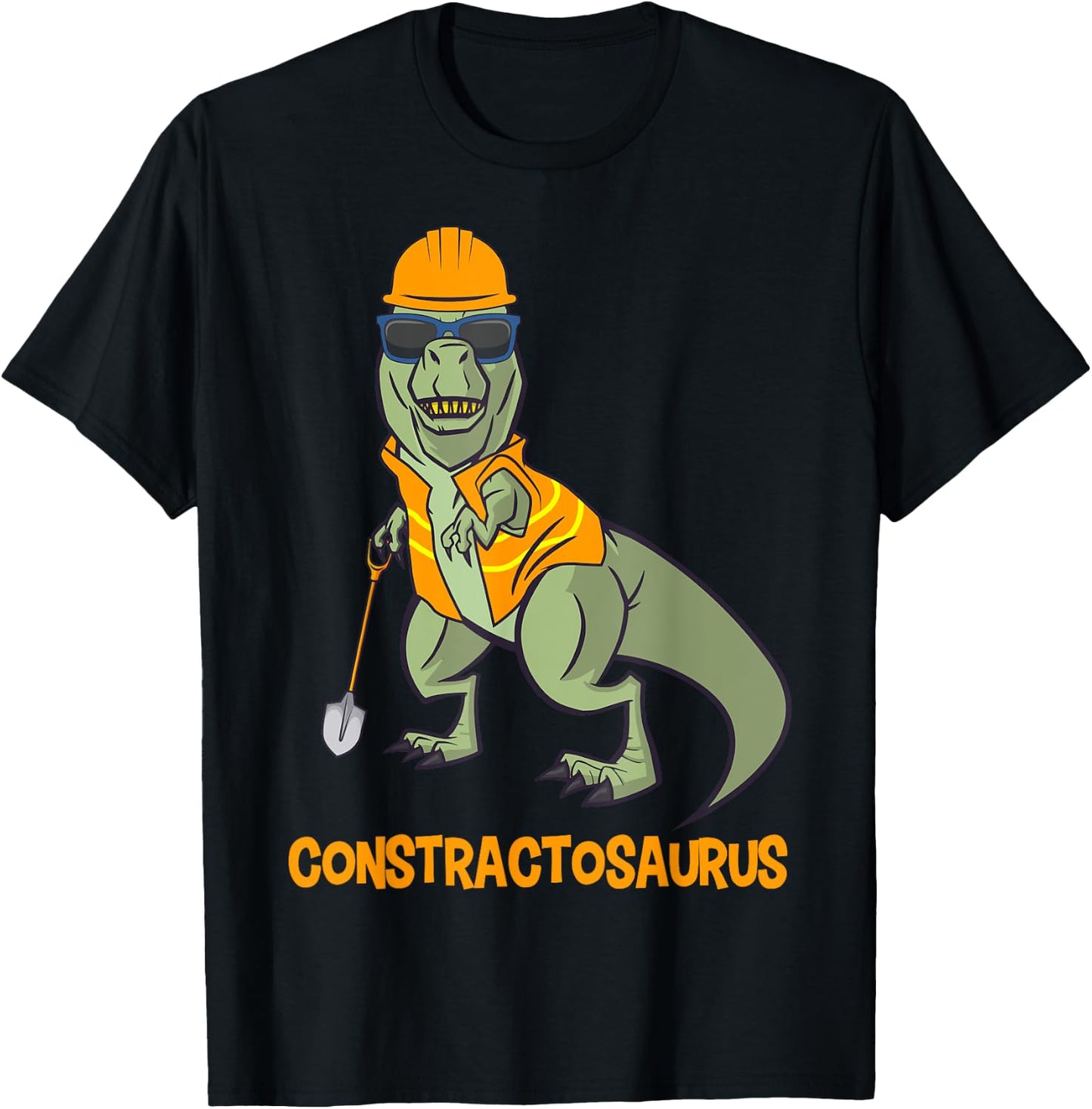 Constractosaurus Funny Construction Worker Dinosaur T-Rex T-Shirt - T-Shirt | Black