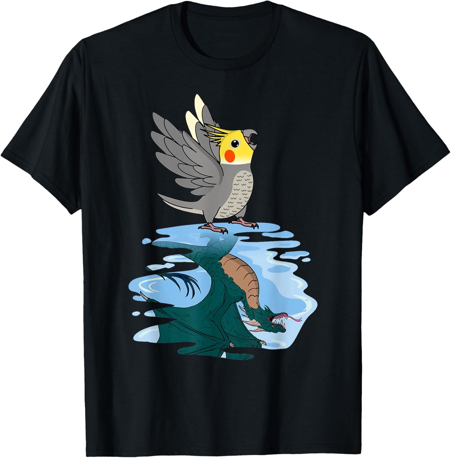 Parrot & Dragon Reflection I Cockatiel T-Shirt - T-Shirt | Black
