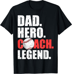 Dad Hero Coach Legend Father Daddy Baseball Softball Coach T-Shirt - T-Shirt | Black